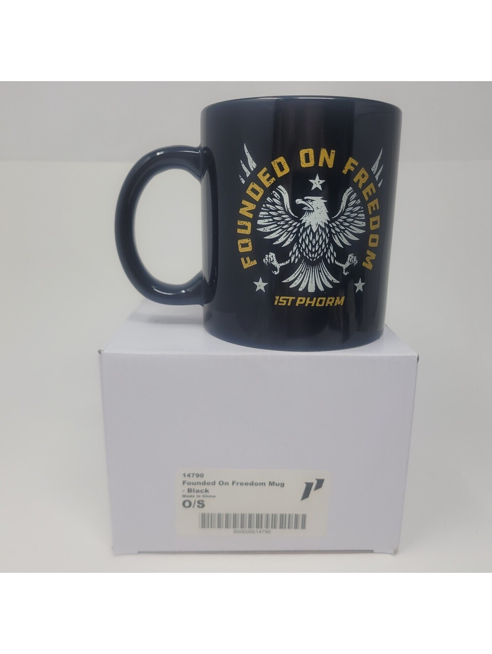 1st Phorm Founded On Freedom Coffee Mug Cup Black Ceramic Eagle Logo Gym Fitness